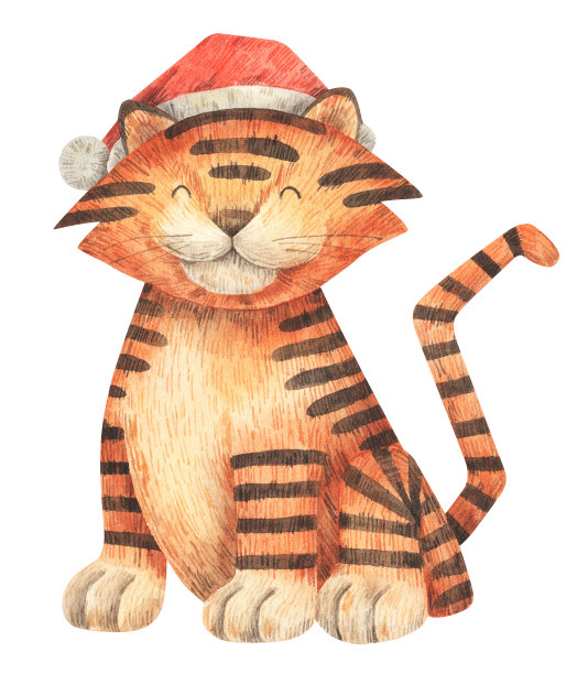 戴着圣诞老人帽子的老虎图片下载