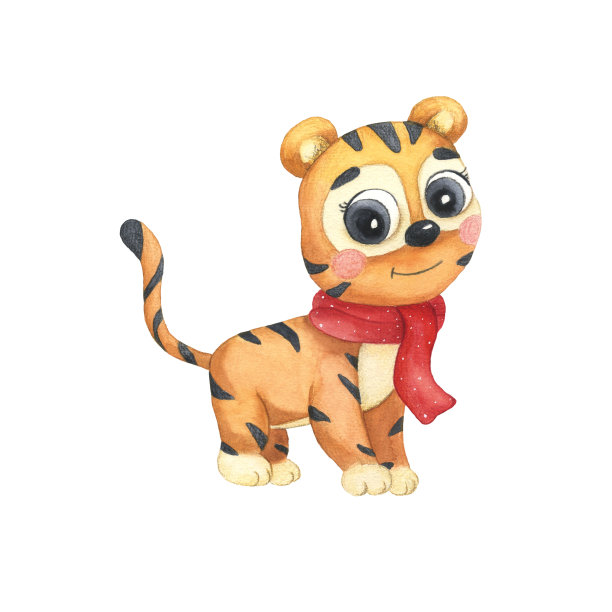 水彩单小老虎。孤立。老虎插图。明信片、打印poster.Animal。图片下载
