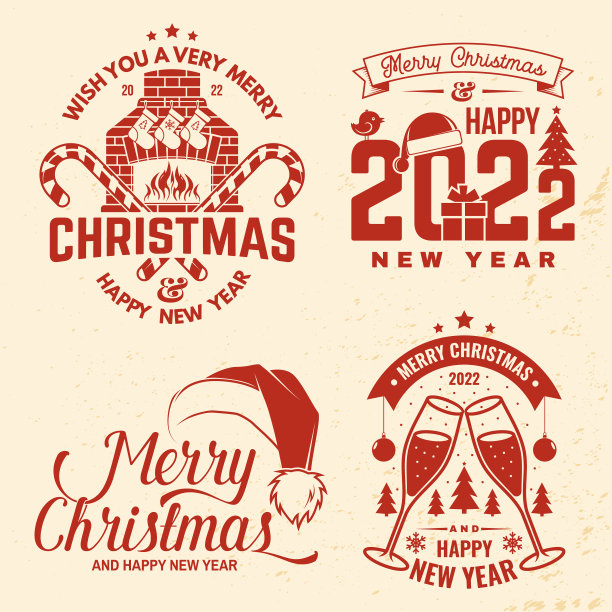 圣诞新年香槟壁炉贴纸矢量素材图片下载