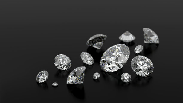 许多钻石在黑色背景上的3D渲染图片下载