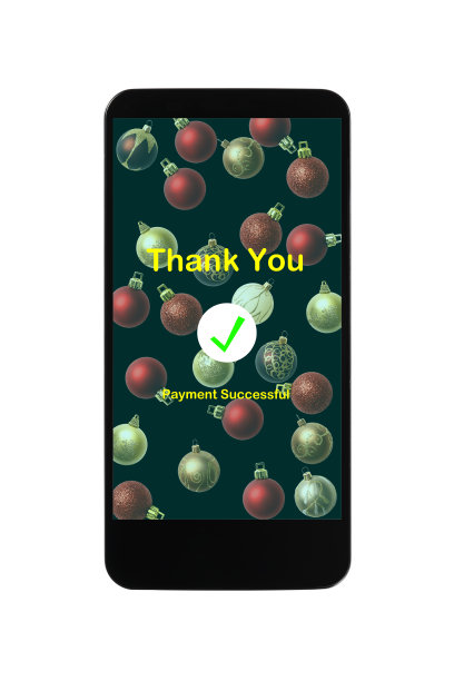 在白色背景下使用智能手机的圣诞节无现金支付的孤立镜头。图片下载