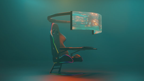 未来的游戏设置与巨大的屏幕和集成椅子图片下载