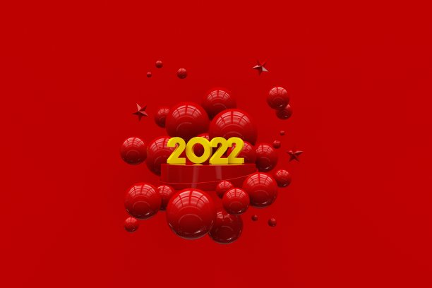 2022年新年背景。假日三维渲染数字2022和抽象球。节日海报或横幅设计。聚会的邀请图片下载