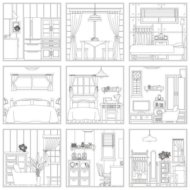 线条绘制矢量插图的内部。图片下载