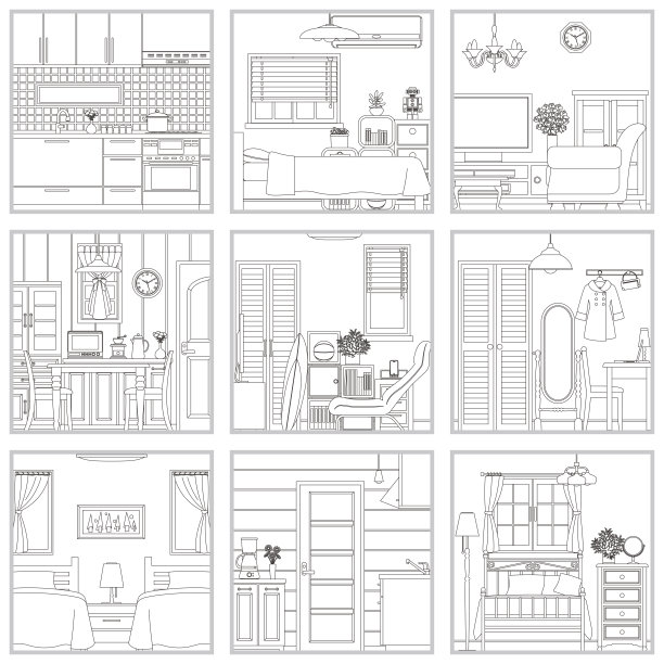 线条绘制矢量插图的内部。图片下载