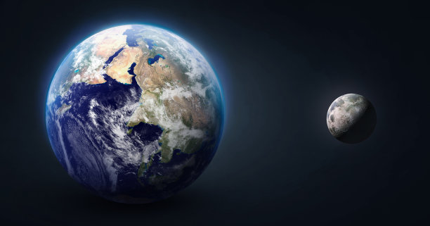 地球和月球卫星在黑暗的背景。纵横比。太阳系的元素。这张图片的元素是由美国宇航局提供的图片下载