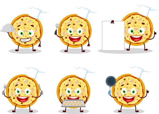 卡通人物有各种各样的番茄酱披萨图片下载