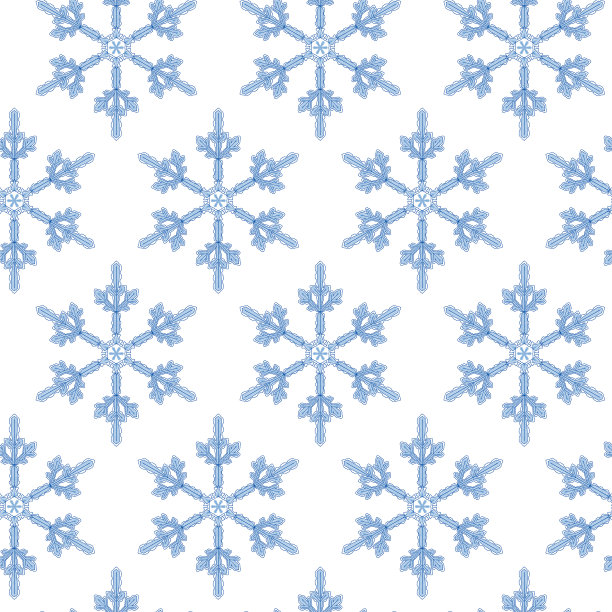 无缝模式的圣诞节设计元素蓝色手绘雪花在白色的背景。图形元素的创意设计，包装，印刷，织物，印刷，打印装饰。素材图片