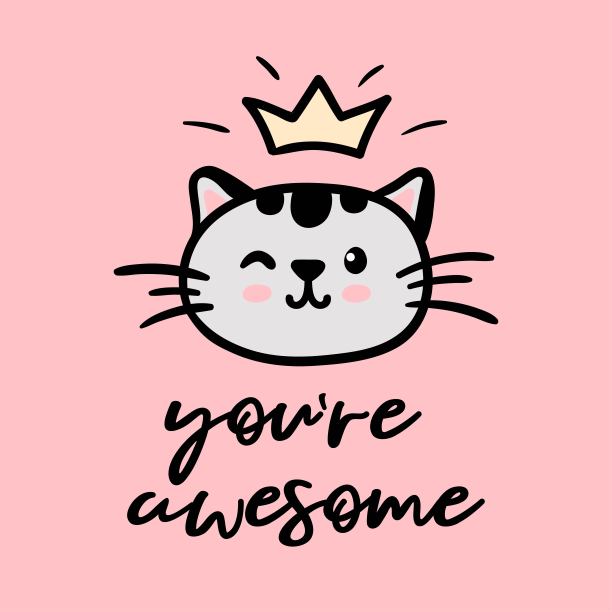 猫可爱的脸与冠矢量涂鸦插图孤立在粉红色的背景与鼓舞人心的字母你是了不起的。儿童婴儿保育海报，贺卡图片下载