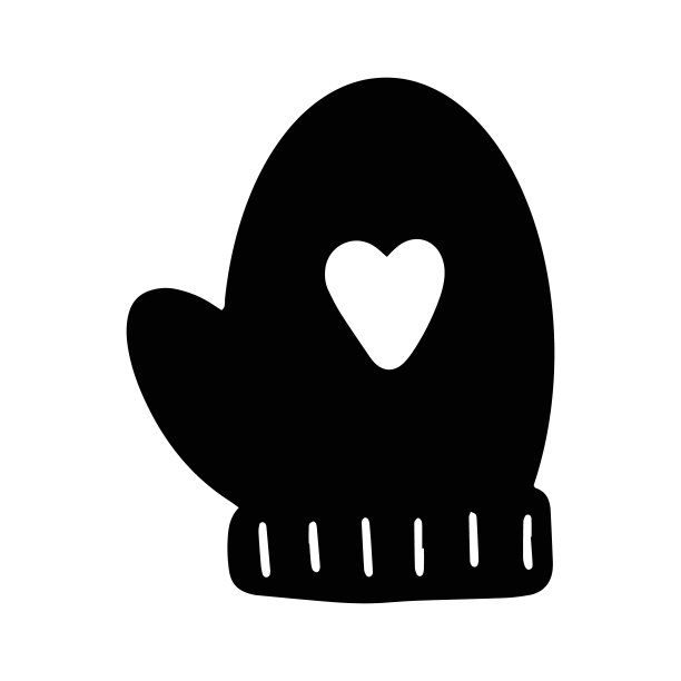 带有心形符号的黑色手套。手绘冬季手套矢量插图。圣诞邀请贺卡设计。漂亮的元素图标，儿童书，旗帜，儿童海报艺术模板打印图片下载