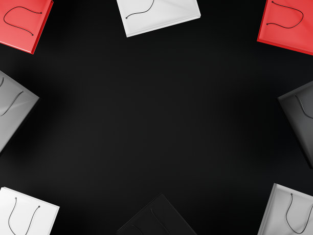 彩色纸购物袋在黑色背景顶部角度视图。购物的概念。黑色星期五大减价和假日大减价的概念。3 d演示。图片下载