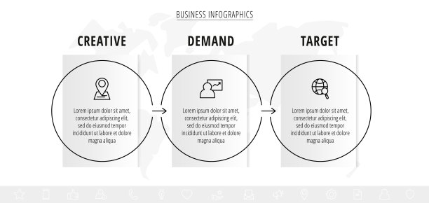 最小的图表。线向量业务概念分三步走、选项、标签。平面模板有三种方式的图表，流程图，图表图片下载