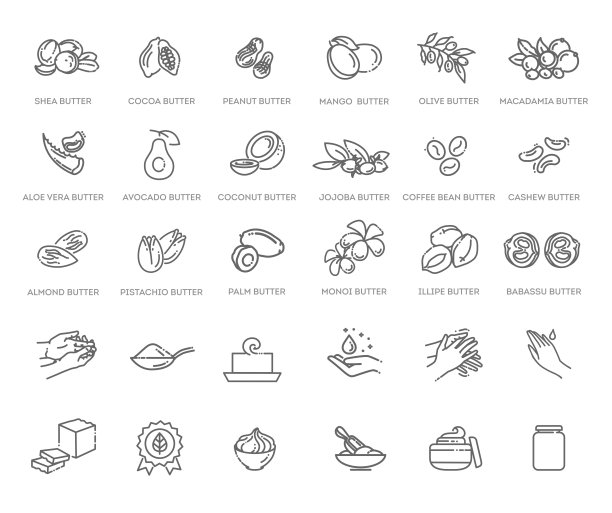 天然化妆品黄油。为化妆品和食品的天然成分和黄油的向量集图片下载