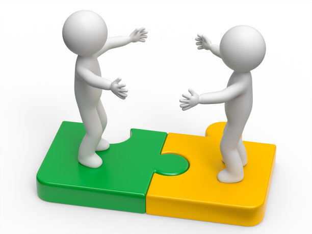 两个3d人在一起玩拼图游戏。图片下载