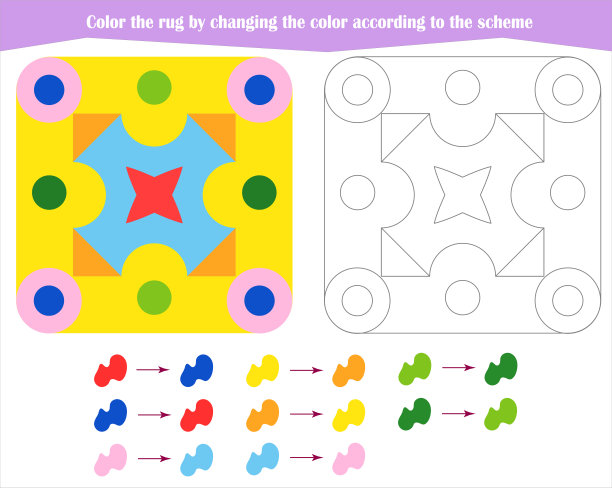 游戏有利于逻辑思维的发展。根据样品的颜色给地毯上色图片下载