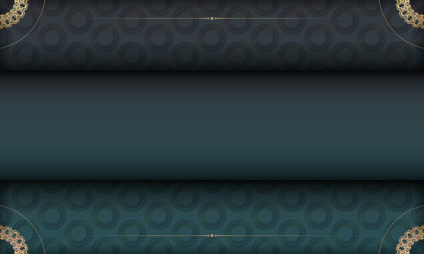 绿色梯度横幅模板与黄金图案和地方的标志或文本图片下载