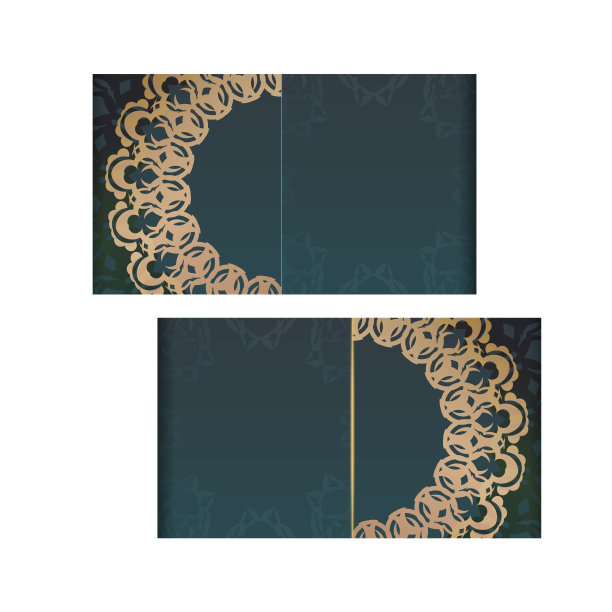 模板祝贺传单与梯度绿色与复古黄金饰品祝贺你。图片下载