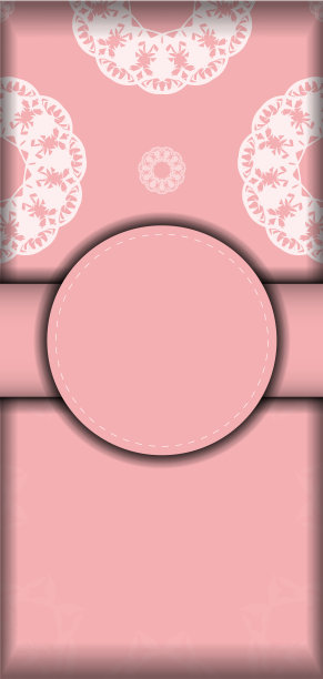 贺卡模板粉红色与古老的白色图案准备印刷。图片下载