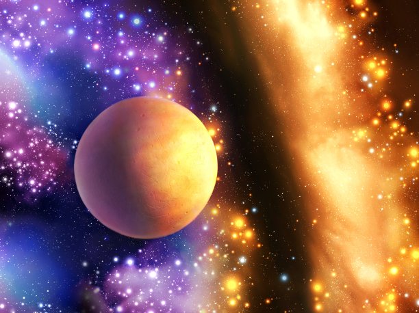 宇宙中有行星和美丽的星云。图片下载