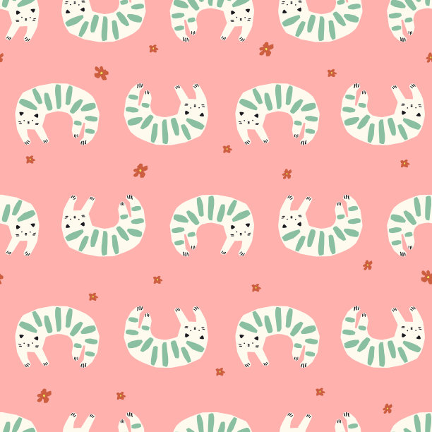简单和可爱的猫动物插图图案无缝重复模式儿童织物数字艺术时尚纺织品图片下载