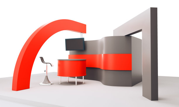 零售贸易站模型，POS促销柜台，3D渲染图片下载