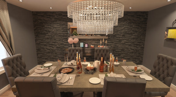 圣诞餐厅3D插图图片下载