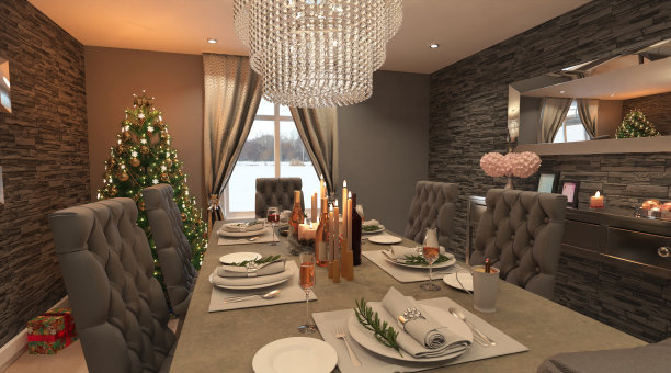 圣诞餐厅3D插图图片下载