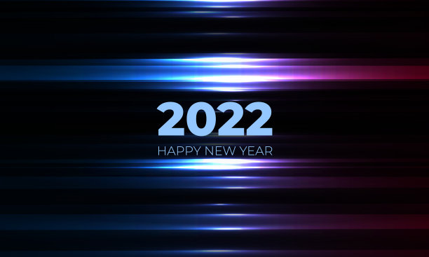 快乐的新2022年黑色背景与蓝色和粉红色发光的线条图片下载