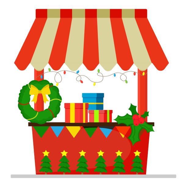 一个纪念品商店。向量插图的圣诞市场。一种旗帜。图片下载