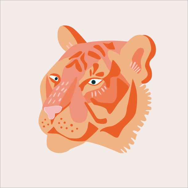 橙色老虎头矢量绘图图片下载