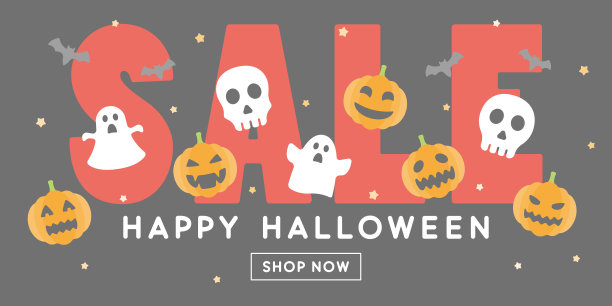 万圣节促销横幅设计(平面图标人物装饰:黑色)图片下载