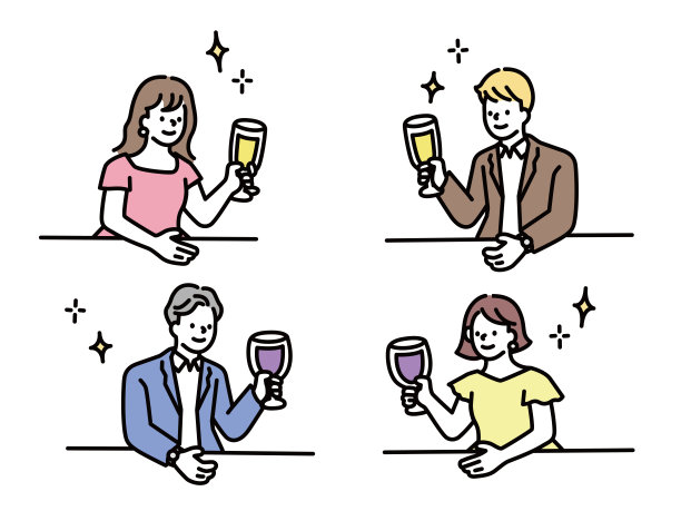 插图饮酒(派对，祝酒，庆祝，gokon，相亲，晚餐，夫妇，夫妇，葡萄酒，周年纪念，时尚)饮酒插图。派对，祝酒，庆祝，gokon，做媒，晚餐，情侣，图片下载