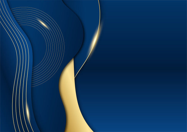 蓝色和金色抽象的业务演示背景。抽象图案奢华深蓝色，金色背景。色彩鲜艳的金色闪光半色调纹理与闪亮的现实的黄金元素。图片下载