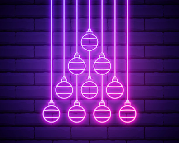 2022年霓虹招牌。新年快乐。现实的粉红色霓虹灯号码在黑暗的砖墙。矢量2022霓虹灯线性风格。图片下载