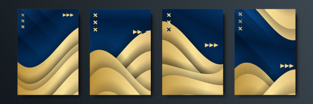 抽象深蓝色封面模板背景与几何形状和黄金元素组合图片下载