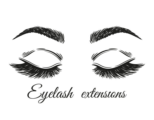 睫毛扩展。长睫毛和眉毛。闭上女人的眼睛。化妆品卷睫毛膏。永久纹身，造型和修正眉形制造商。美容院面部整容手术。向量图片下载