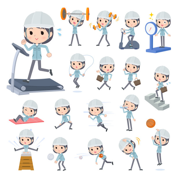 一组工地工头妇女在锻炼和运动图片下载