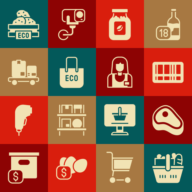 设置购物篮和食物牛排条形码图片下载