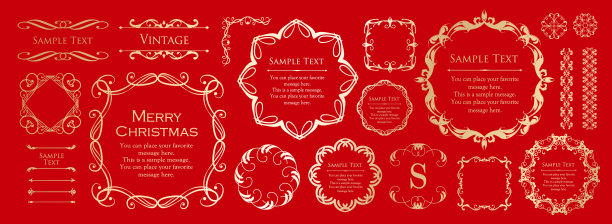 圣诞装饰，框架设计。各种各样的直线。许多设计元素图片下载