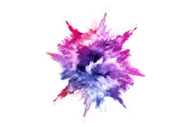 彩色粉末爆炸在白色的背景。图片下载