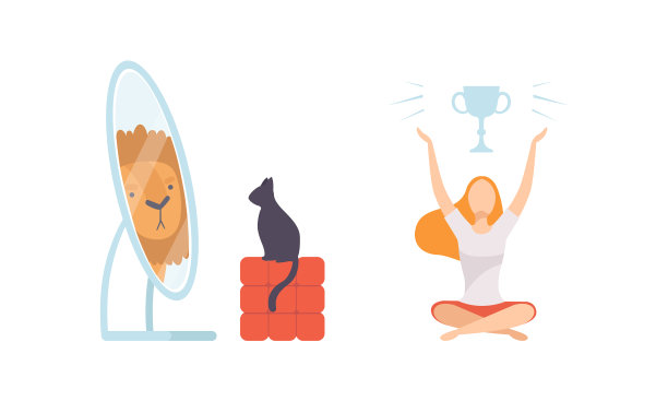 自恋的猫和照镜子的女人图片下载