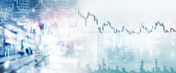 股票市场指数和图表为科技企业蓝色的旗帜背景图片下载