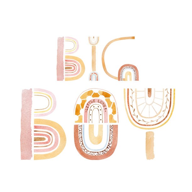 手绘水彩文本为新生儿淋浴派对隔离在白色背景。抽象可爱的字母彩虹设计艺术。图片下载