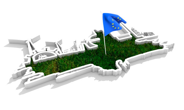 能量和力量图标与绿色的草设置。欧盟旗帜图片下载