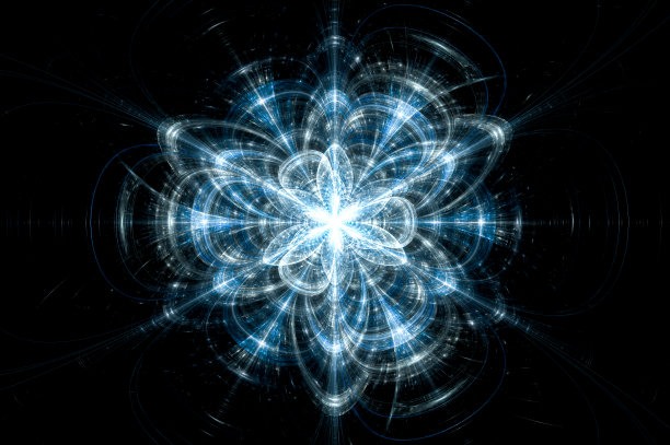 电脑生成抽象插画分形水晶蓝花墙图案，万花筒设计背景，抽象概念独特曼陀罗万花筒创意独特的平面设计图片下载