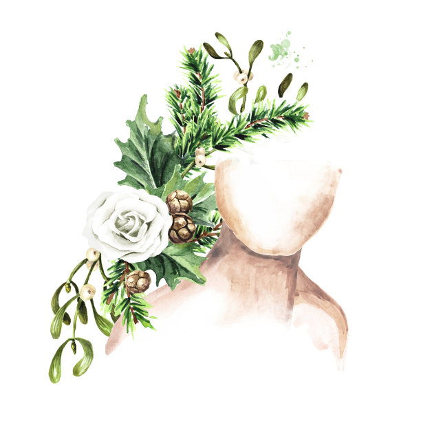 冬天的女孩。女人肖像在帽子与冬季装饰。水彩手绘插图孤立在白色背景图片下载