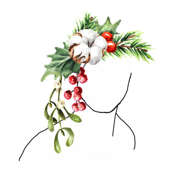 冬天的女孩。女人肖像在帽子与冬季装饰。水彩手绘插图孤立在白色背景图片下载