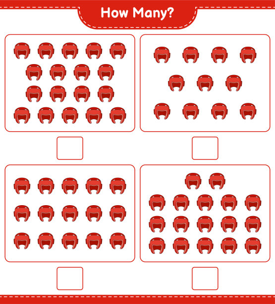数比赛，多少拳击头盔。教育儿童游戏，可打印的工作表，矢量插图图片下载