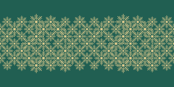 美丽无缝经典的圣诞快乐与金黄色雪花纹理在绿色背景。图片下载