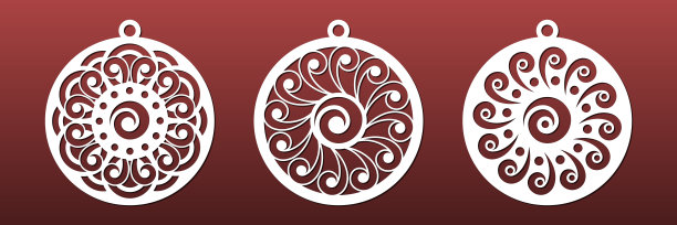 激光切割曼荼罗套。圣诞球，杯垫，吊坠。数控切割模板diy工艺，纸艺术，刺绣。中国风格的抽象几何图案。矢量图图片下载